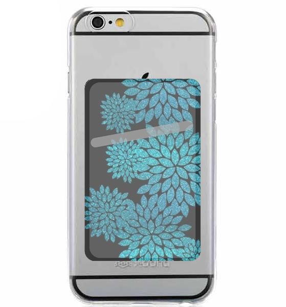 Porte Carte adhésif pour smartphone aqua glitter flowers on black