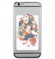 Porte Carte adhésif pour smartphone Japanese geisha surrounded with colorful carps
