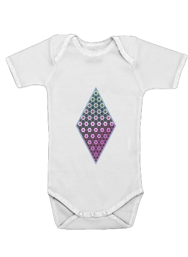 Body Bébé manche courte Abstract bright floral geometric pattern teal pink white
