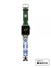 Bracelet pour Apple Watch Abstract ethnic floral stripe pattern white blue green