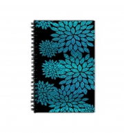 Cahier de texte aqua glitter flowers on black