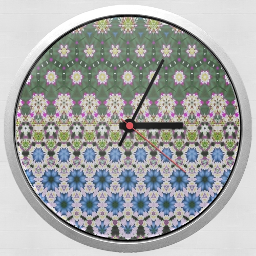 Horloge Murale Abstract ethnic floral stripe pattern white blue green