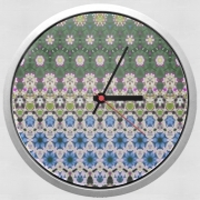 Horloge Murale Abstract ethnic floral stripe pattern white blue green