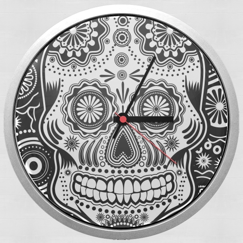 Horloge Murale black and white sugar skull
