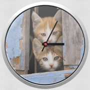 Horloge Murale Petits chatons mignons à la fenêtre ancienne