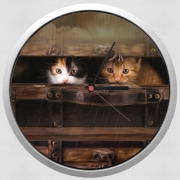 Horloge Murale Little cute kitten in an old wooden case