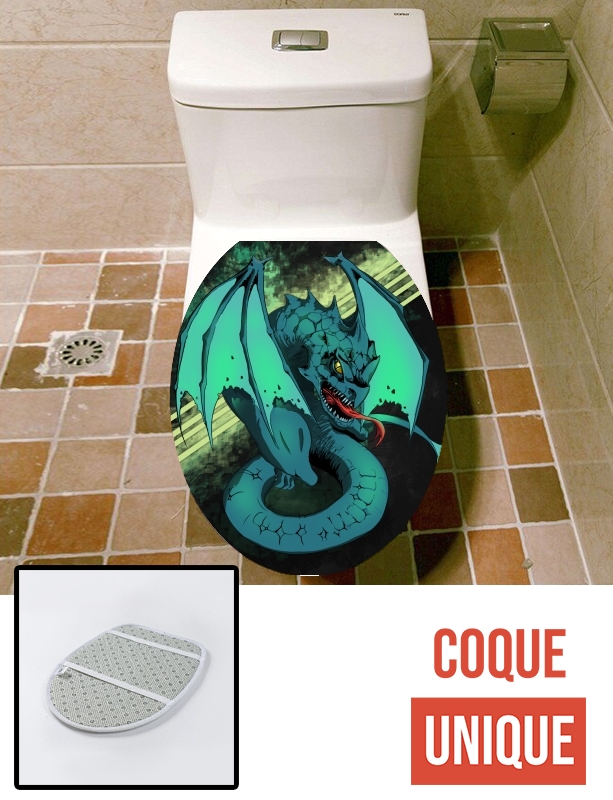Housse de toilette - Décoration abattant wc Dragon bleu