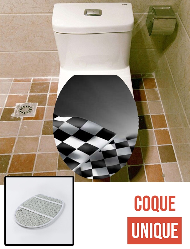 Housse de toilette - Décoration abattant wc Drapeaux Damiers Course