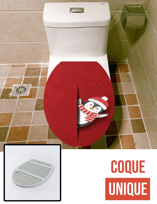 Housse de toilette - Décoration abattant wc Pingouin de noel
