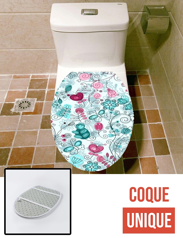 Housse de toilette - Décoration abattant wc doodle flowers and butterflies