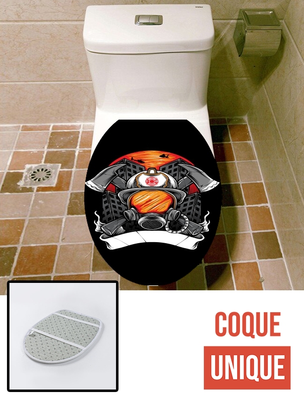 Housse de toilette - Décoration abattant wc Pompier avec Prénom / Texte 
