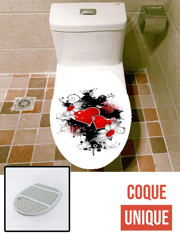 Housse de toilette - Décoration abattant wc Love et Coeur Rouge