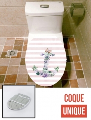 Housse de toilette - Décoration abattant wc Marinière florale Rose