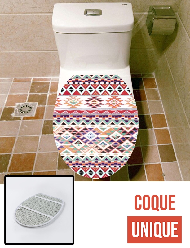 Housse de toilette - Décoration abattant wc Bandana indigène aztec rouge