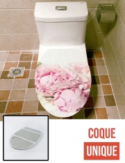Housse de toilette - Décoration abattant wc pivoines sur fond blanc