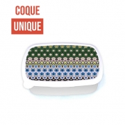 Boite a Gouter Repas Abstract ethnic floral stripe pattern white blue green
