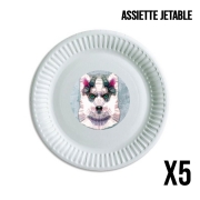 Pack de 5 assiettes jetable abstract husky puppy