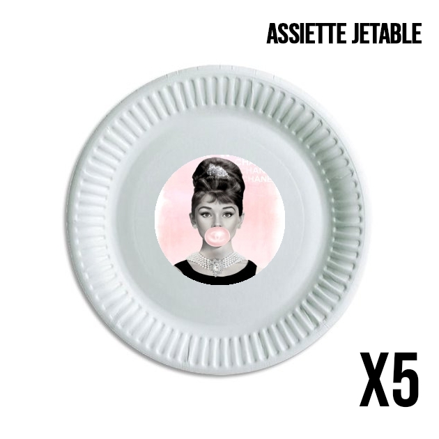 Pack de 5 assiettes jetable Audrey Hepburn bubblegum