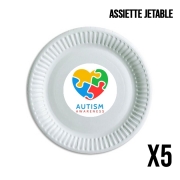 Pack de 5 assiettes jetable Autisme Awareness