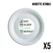 Pack de 5 assiettes jetable Eat Sleep Code Repeat