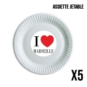 Pack de 5 assiettes jetable I love Marseille