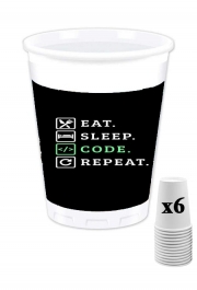 Pack de 6 Gobelets Eat Sleep Code Repeat