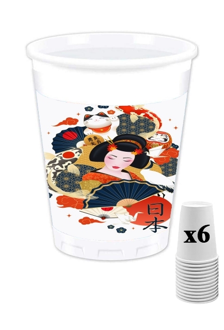 Pack de 6 Gobelets Japanese geisha surrounded with colorful carps