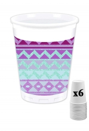 Pack de 6 Gobelets Tribal Chevron in pink and mint glitter