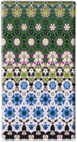 Batterie nomade de secours universelle 5000 mAh Abstract ethnic floral stripe pattern white blue green