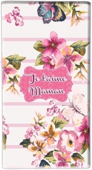 Batterie nomade de secours universelle 5000 mAh Pink floral Marinière - Je t'aime Maman