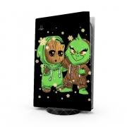 Autocollant Playstation 5 - Skin adhésif PS5 Baby Groot and Grinch Christmas