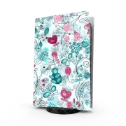 Autocollant Playstation 5 - Skin adhésif PS5 doodle flowers and butterflies