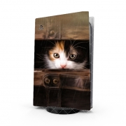 Autocollant Playstation 5 - Skin adhésif PS5 Little cute kitten in an old wooden case