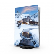 Autocollant Playstation 5 - Skin adhésif PS5 Llandscape and ski resort in french alpes tignes