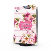 Autocollant Playstation 5 - Skin adhésif PS5 Pink floral Marinière - Je t'aime Maman
