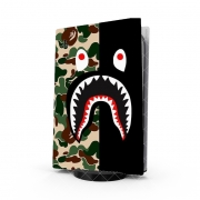 Autocollant Playstation 5 - Skin adhésif PS5 Shark Bape Camo Military Bicolor