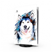 Autocollant Playstation 5 - Skin adhésif PS5 Siberian husky watercolor