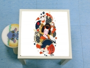 Table basse Japanese geisha surrounded with colorful carps