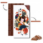 Tablette de chocolat personnalisé Japanese geisha surrounded with colorful carps