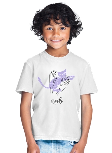 T-Shirt Garçon Reiki Animal chat violet