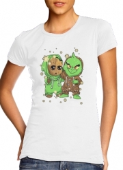 T-Shirt Manche courte cold rond femme Baby Groot and Grinch Christmas