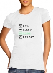 T-Shirt Manche courte cold rond femme Eat Sleep Code Repeat