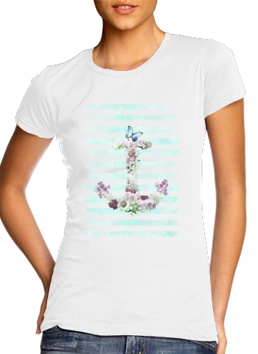 T-Shirt Manche courte cold rond femme Floral Anchor in mint