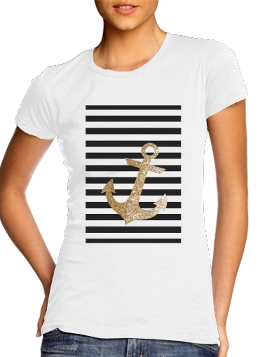 T-Shirt Manche courte cold rond femme gold glitter anchor in black