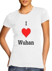 T-Shirt Manche courte cold rond femme I love Wuhan Coronavirus
