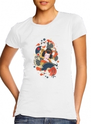 T-Shirt Manche courte cold rond femme Japanese geisha surrounded with colorful carps