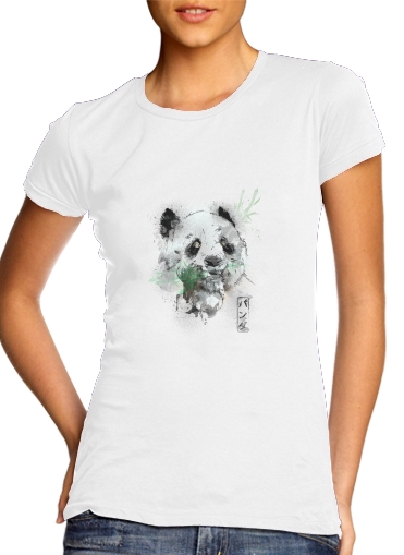 T-Shirt Manche courte cold rond femme Panda Watercolor
