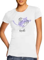 T-Shirt Manche courte cold rond femme Reiki Animal chat violet