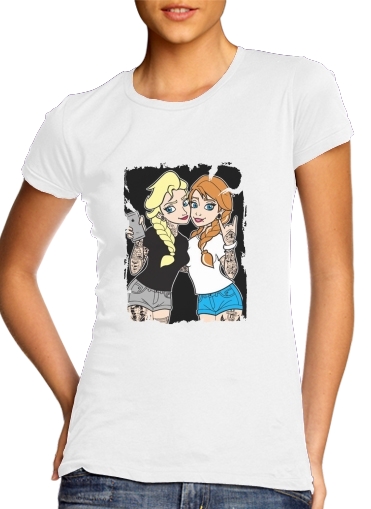 T-Shirt Manche courte cold rond femme Sisters Selfie Tatoo Punk Elsa Anna