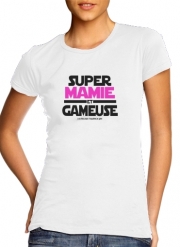 T-Shirt Manche courte cold rond femme Super mamie et gameuse - Cadeau grand mère